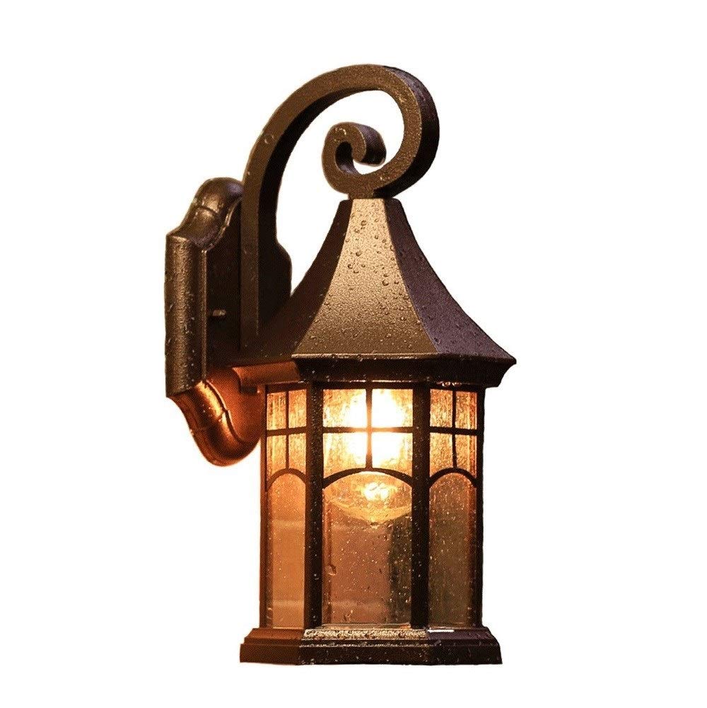 noxozoqm Vintage Outdoor Wall Lantern Industrial Exterior Wall Sconces Aluminum Metal Glass Lantern Traditional Style Black