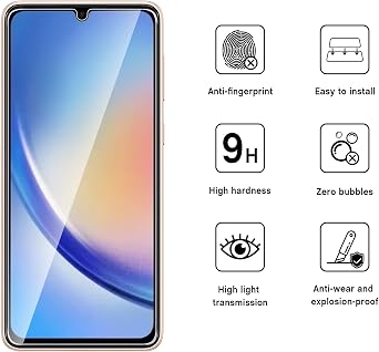 WFTE [2-Pack Screen Protector for Samsung Galaxy A34 5G,Anti-Scratch,High Transparency,Anti-fingerprint,Bubble-Free,Dust-Free Premium Screen Protector Tempered Glass For Samsung Galaxy A34 5G