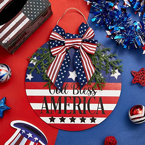 4Th Of July Welcome Door Sign 2 Pieces Summer Independence Day Decorations Wreath Patriotic Door Hanger American Flag Round Wood Hanging Sign For Front Door Porch Wall Window Home Wall Outdoor Decor #TOP3
