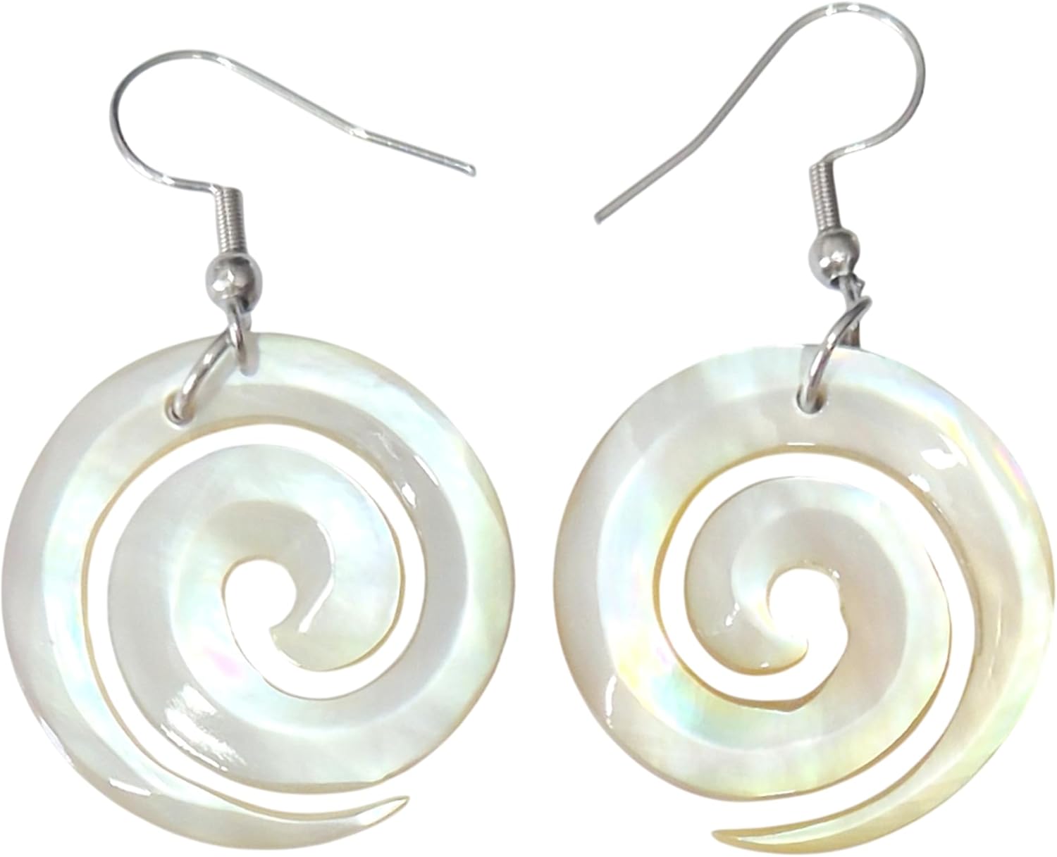Natural Mother of Pearl Earrings, Hand Carved Spiral Mother of Pearl Shell Earrings for Women, Dangle Drop Seashell Earrings Fashion Jewelry AA027-A