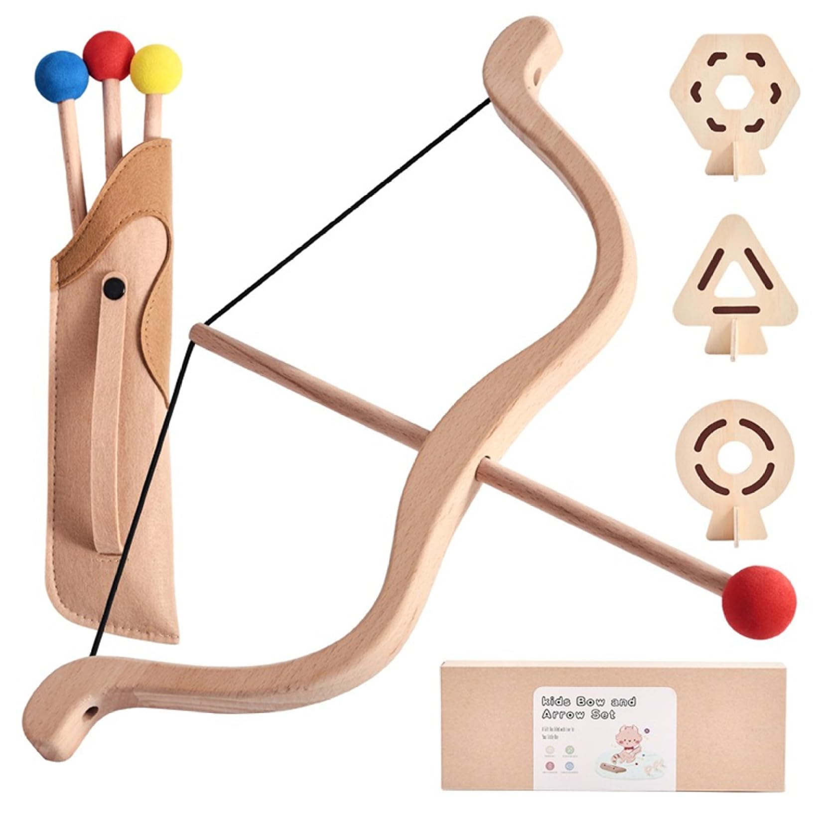Hilai Kids Bow and Arrow Set, Safe Foam Tip Wooden Bow and Arrow with 3 Targets for Indoor Outdoor Play, Archery Set for Boys Girls Age 4+