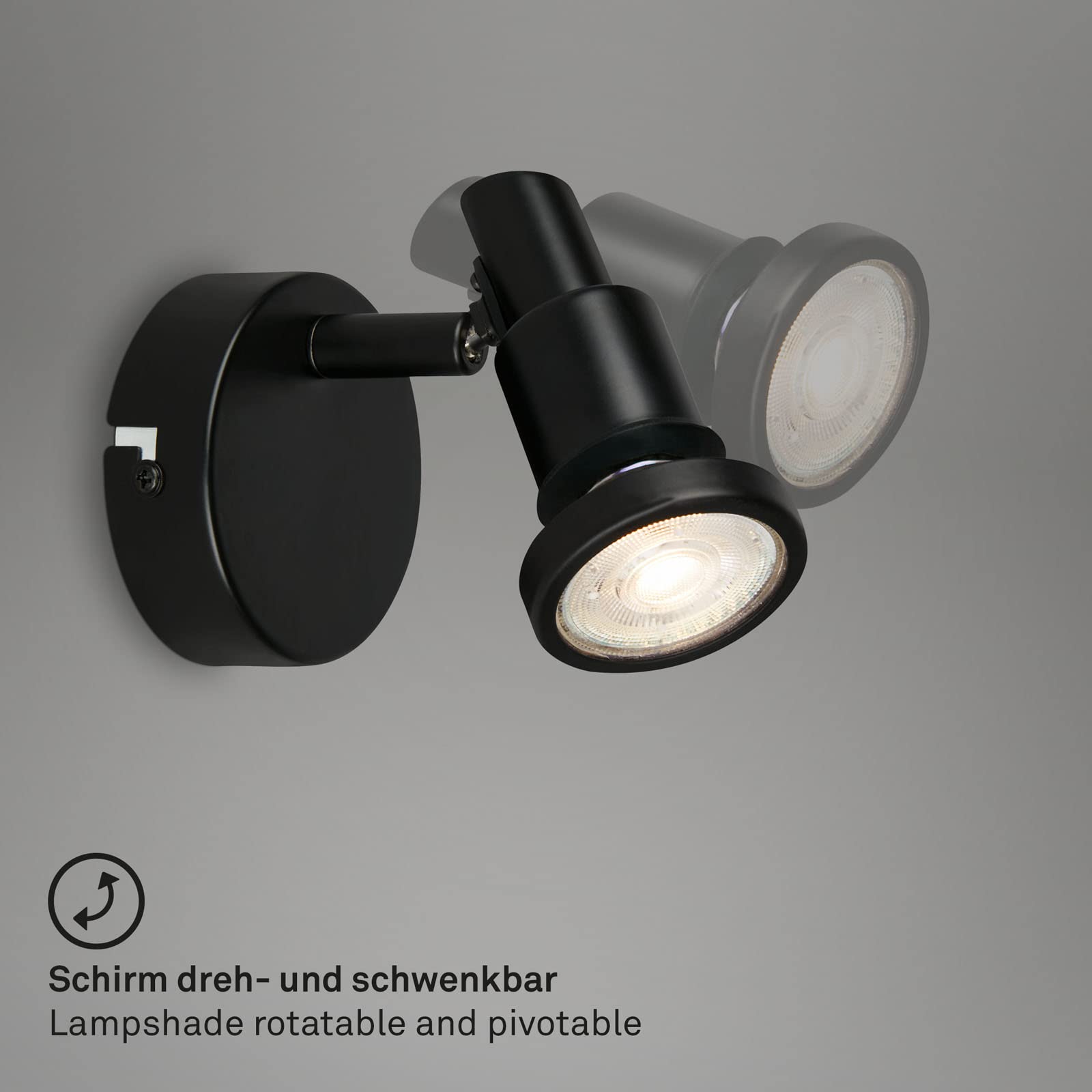 BRILONER- Applique LED salle de bain, ajustable, LED lampe murale salle de bain, IP44, couleur de lumière blanc chaud, GU10, noir, 80x106