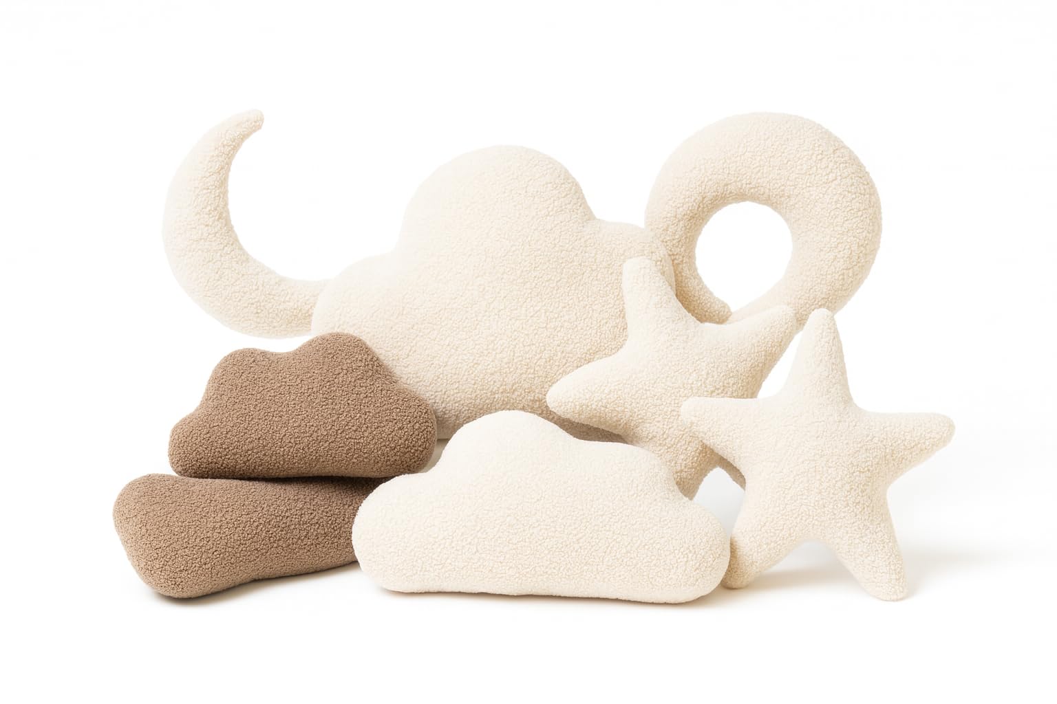 DEKOKISSEN Boucle Kuschelkissen Wolke XXL GROß 60x35 cm, Flauschiges Deko Kissen Wolkenform Geschenk für Baby & Kinderzimmer Weihnachten Mädchen & Jungen Babyshower beige Creme