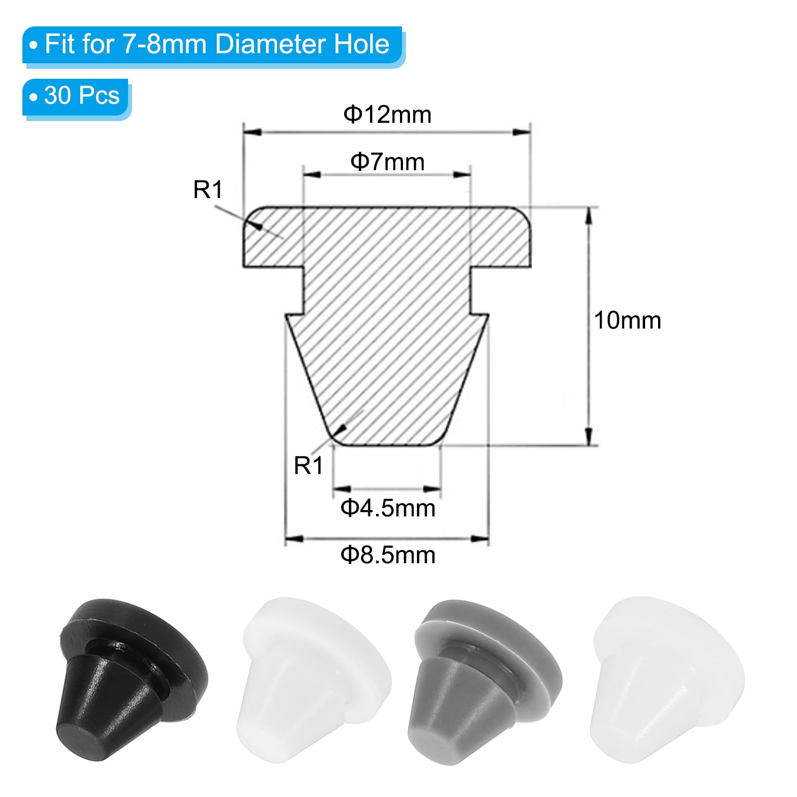 PATIKIL 8,5 mm diameter siliconen ronde klik, 30 stuks in type
