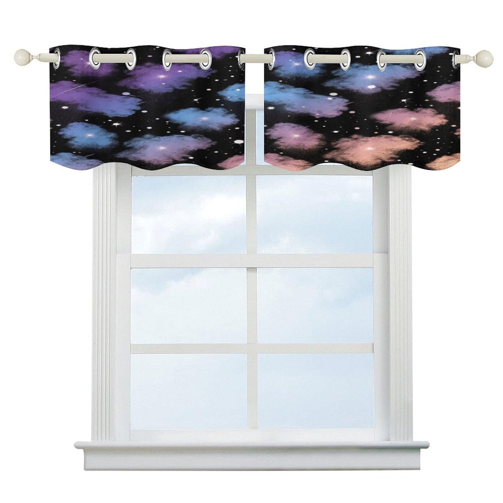 Fekiloot Style Gradient Starry Sky Short Curtains Valance Curtain