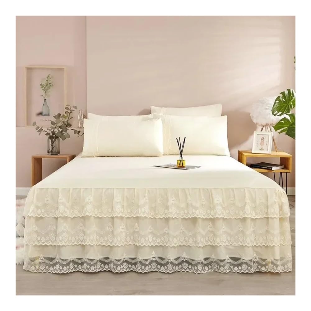 Coprirete estiva in pizzo tinta unita in raso e rayon per coppie, singolo, matrimoniale, queen e king, beige, 1 pezzo, 180 x 220 cm