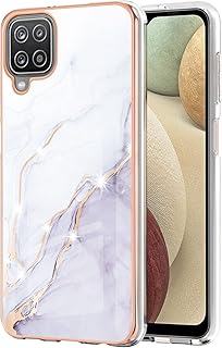 YKTO Hard PC Marble Phone Case Slim Case for Samsung Galaxy A12 Cover Colorful Marbling Hard PC Flexible TPU Rugged Bumper Shockproof Anti-Scratch Hybrid Protective Cover for Galaxy A12- White