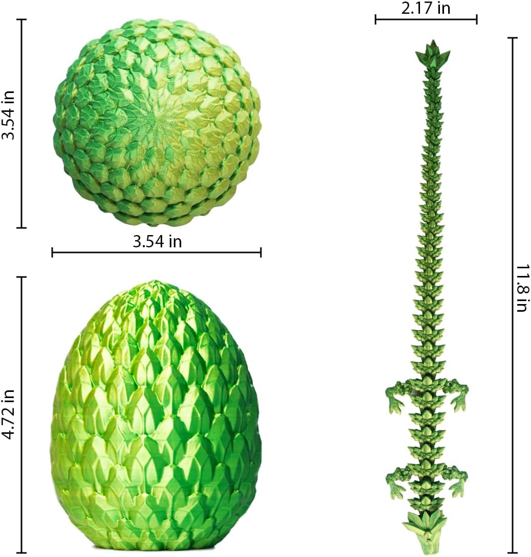 3D Printed Dragon Egg, Dragon Eggs with Dragon Inside, Articulated Crystal Dragon Fidget Toy, Dinosaur Eggs Toy, Fidget Toy for Teen Boy Kid (Green)