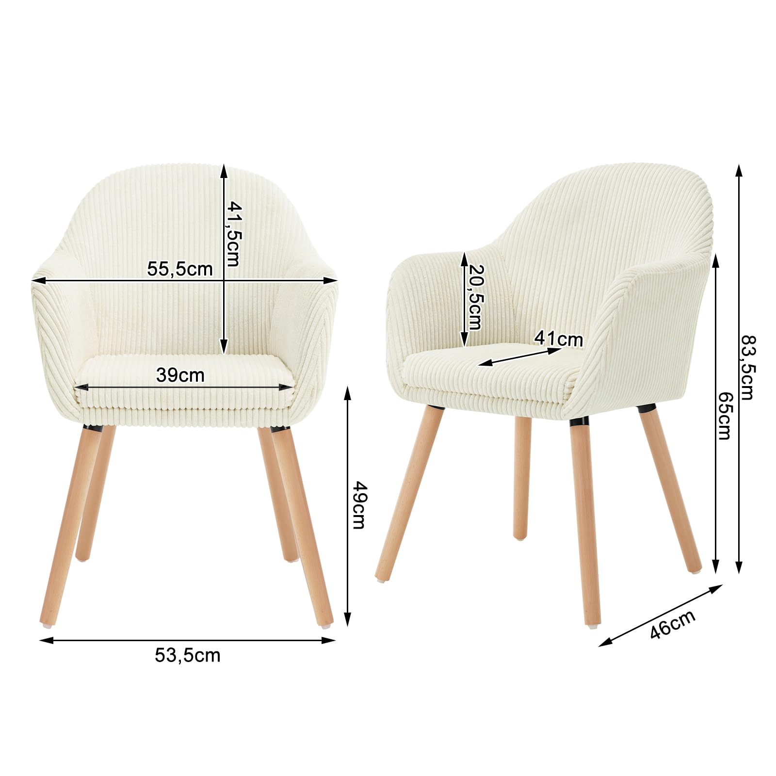 WOLTU Set 6 Sedie Sala da Pranzo, Sedie Cucina, Poltroncina, Sedia Imbottita per Camera da letto Ufficio, Salotto, Seduta in Velluto a Coste, Gambe in Legno Massiccio, Crema, EZS26cm-6