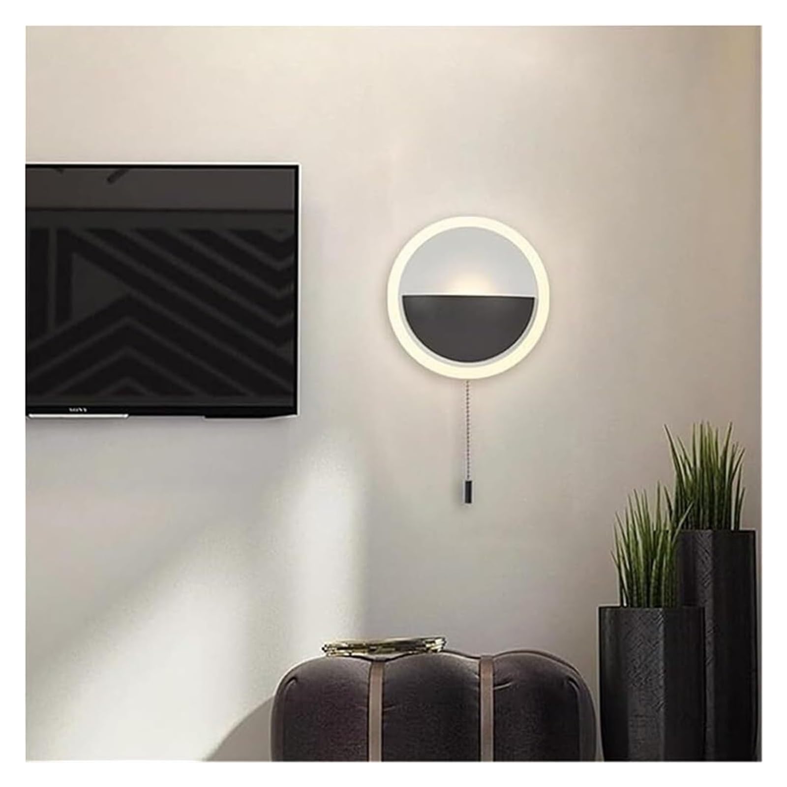 Lampa ścienna wewnętrzna o minimalistycznym wzornictwie, prosta okrągła lampa ścienna z przełącznikiem łańcuchowym, do sypialni, jadalni, salonu, korytarza na zewnątrz