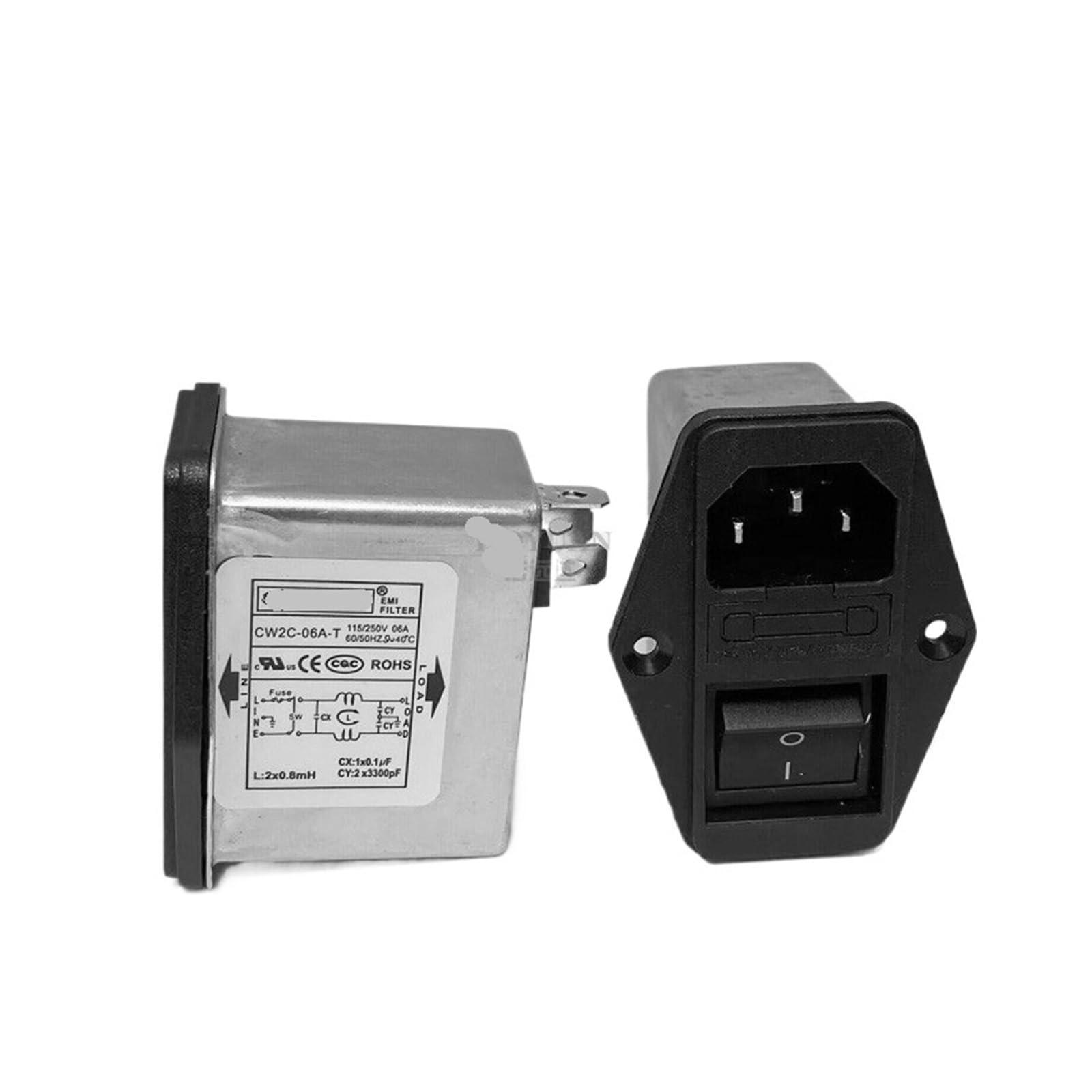MIKFOL Prise de Filtre d'alimentation EMC Trois-en-Un CW2C-06A-T, 10A, 220V, avec Interrupteur et fusible (Color : CW2C-06A-T 6A 250VC)