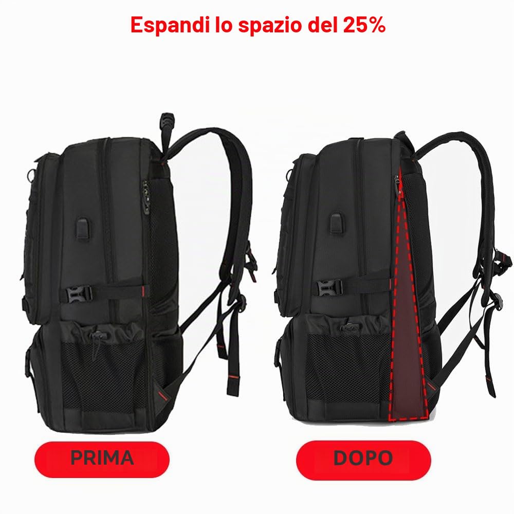 Zaino da viaggio da uomo, 60 l, 80 l, espandibile, impermeabile, 17 pollici