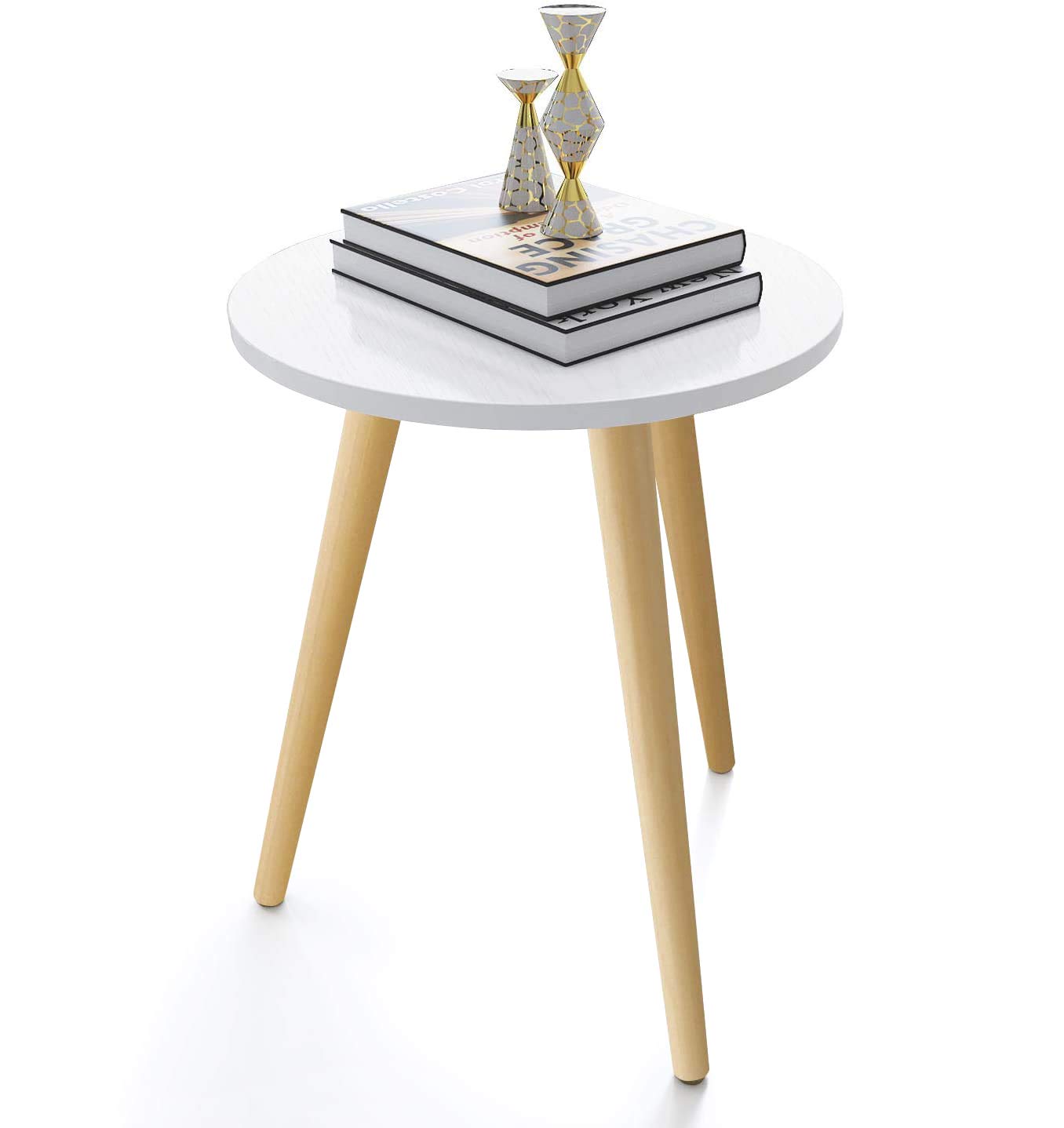 Haton Side Table, Round White Modern Home Decor Coffee Tea End Table for Living Room, Bedroom and Balcony, Easy Assembly