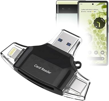 BoxWave Smart Gadget Compatible with Google Pixel 6 - AllReader SD Card Reader, microSD Card Reader SD Compact USB - Jet Black