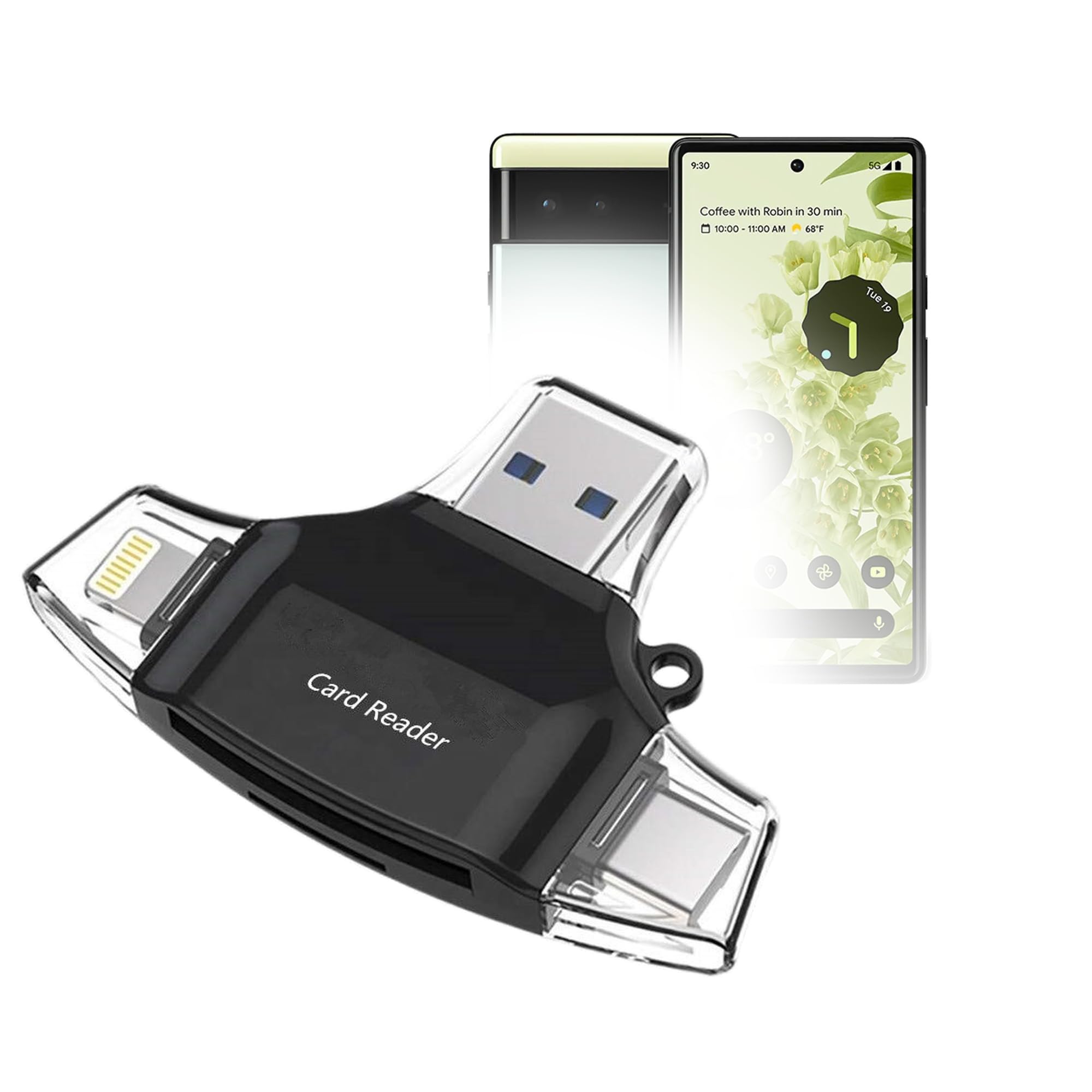BoxWave Smart Gadget compatibile con Google Pixel 6 - AllReader lettore di schede SD, lettore di schede microSD SD Compact USB per Google Pixel 6 - nero corvino