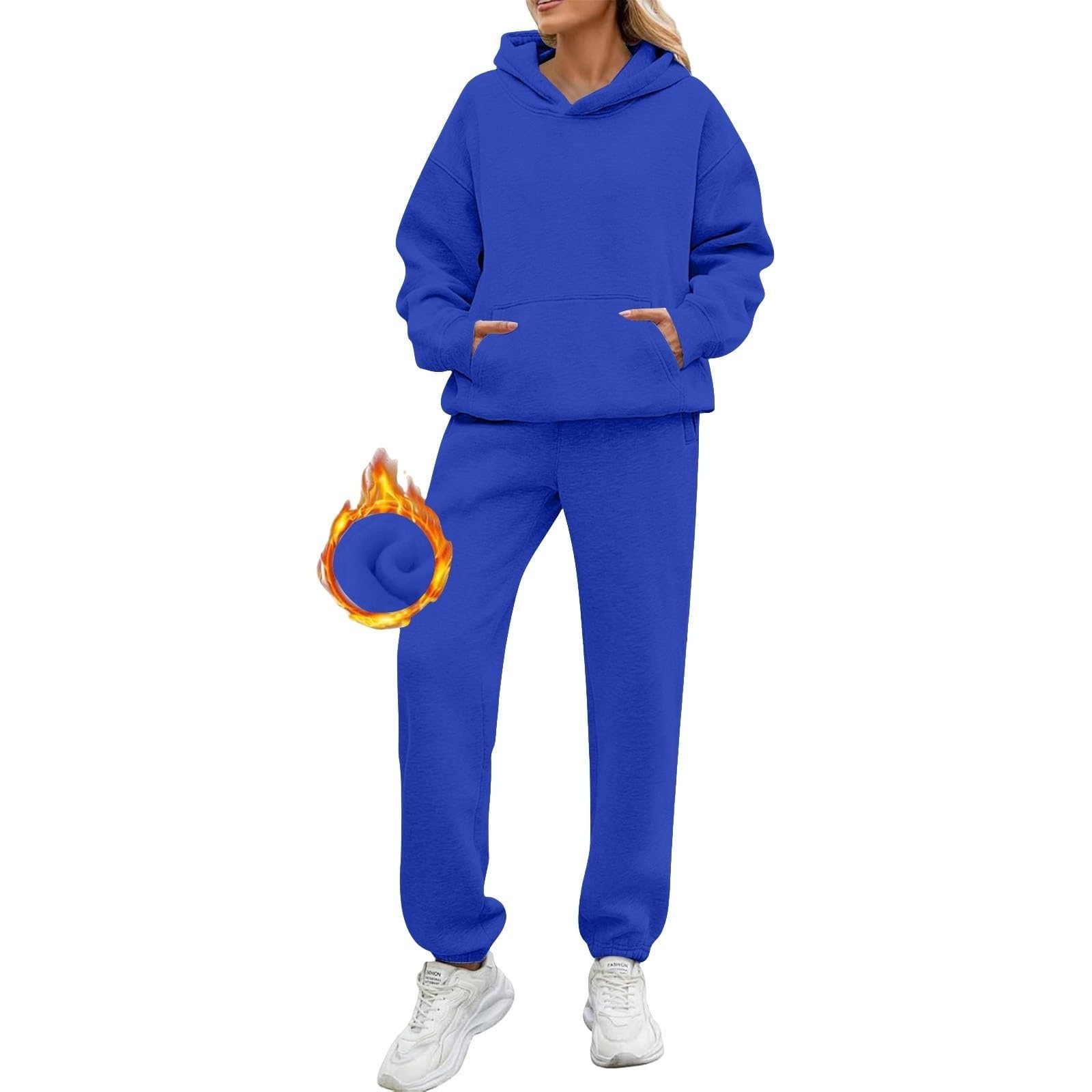 Completo da jogging da donna, morbido, a maniche lunghe, con cappuccio e pantaloni, casual, pullover top, per yoga, salotti, abbigliamento sportivo
