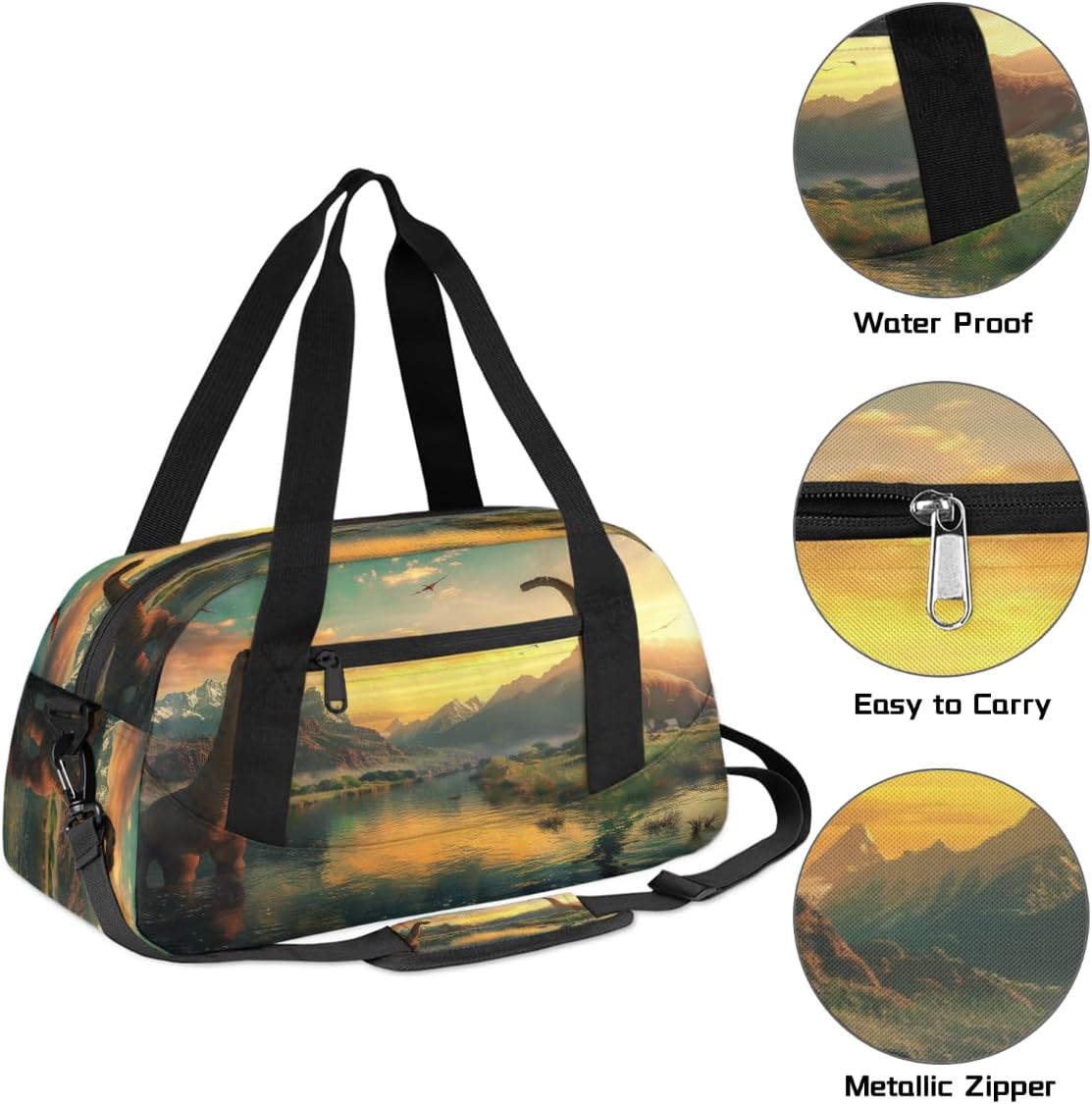 Kids Travel Duffle Bag Weekender Overnight Bag Gym Tote for Boy Girls Carry On Workout Duffel Bag(Cute Animal Dinosaur River)