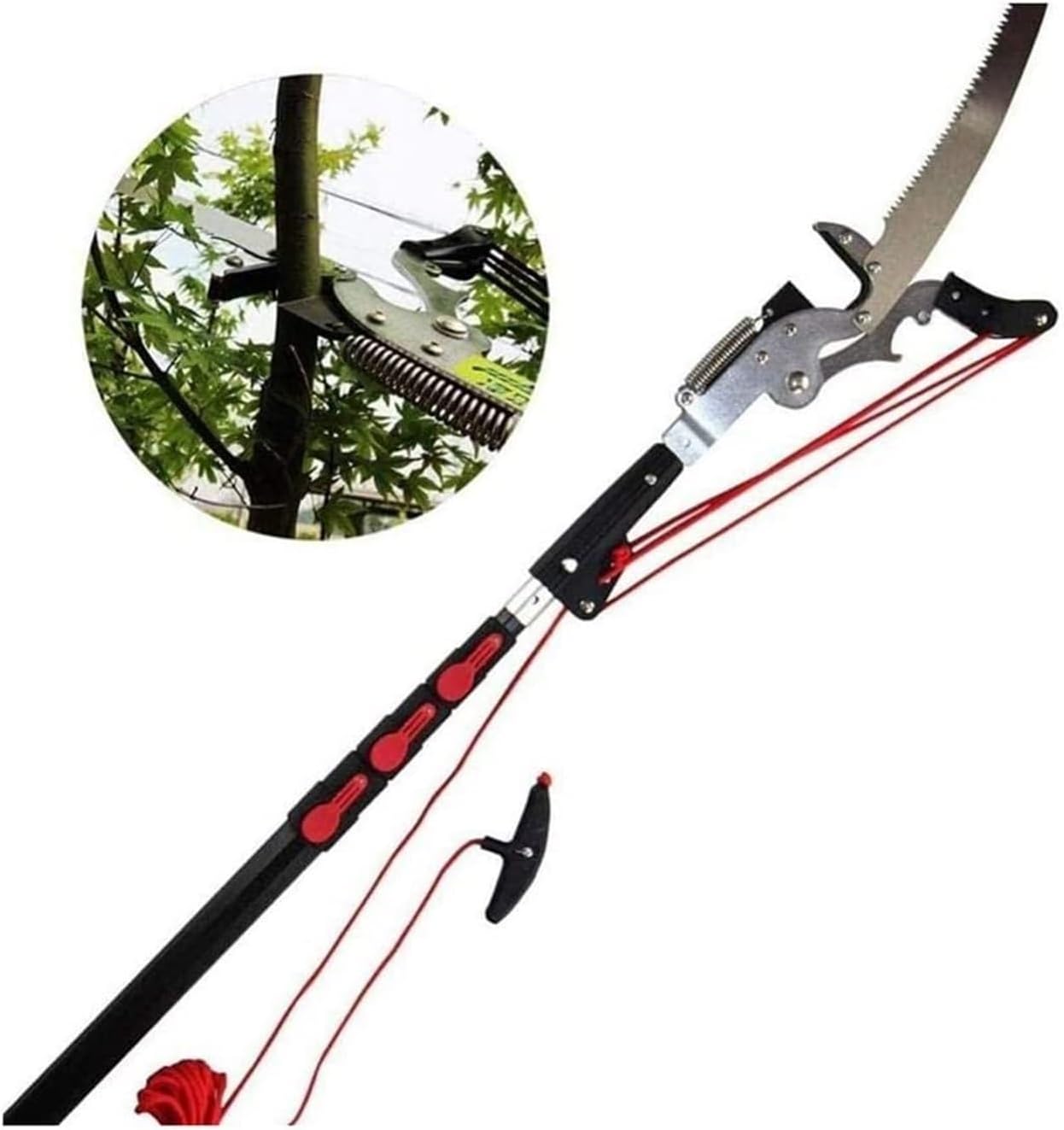 Pole Pruning Saw, Telescopic Pole Saw Tree Pruner Extendable Pruning Saw with Aluminum Alloy Pole 65Mn Steel Blade 3.6m/5.4m/7.2m Red(7.2m Red)