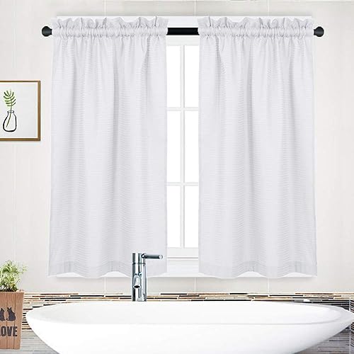 Miniatura 101 de NANAN Tier Curtains for Kitchen 24 Inch, Waffle Weave Textured Tailored Short Curtains for Bathroom Waterproof Window Covering Kitchen Cafe Curtains