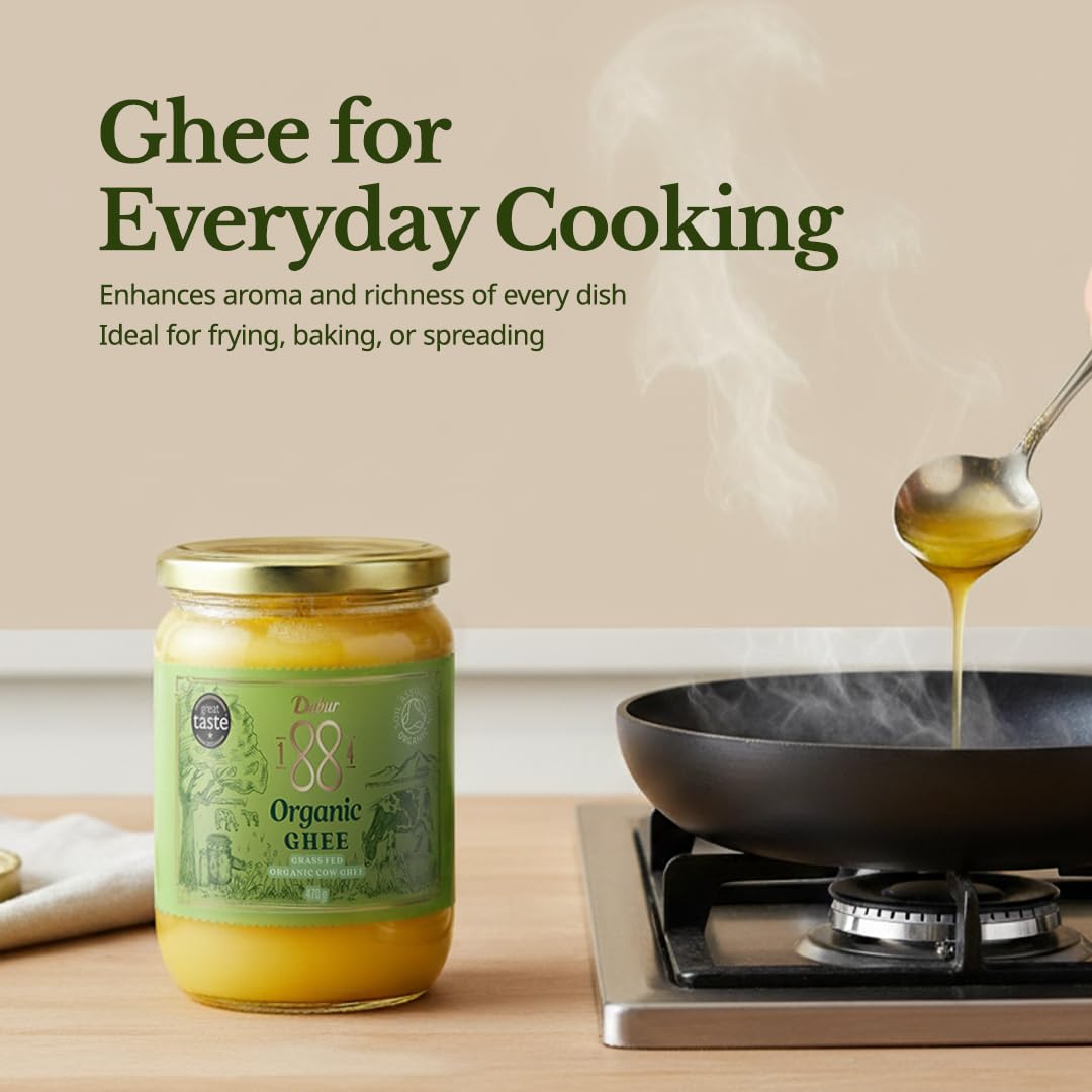 Dabur 1884 Organic Cow Ghee | Grass-Fed Cow | Ghee – Burro Chiarificato per Cucina e Ayurveda | 230 g / 470 g / 850 g