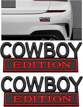 BELOMI Car Emblem, 2PCS 3D Metal Cowboy Edition Vehicle Side Rear Front Hood Trunk Door Sticker, Automotive Badge Replacement Decal Accessories, Universal for SUV, Sedan, Truck Black/Red