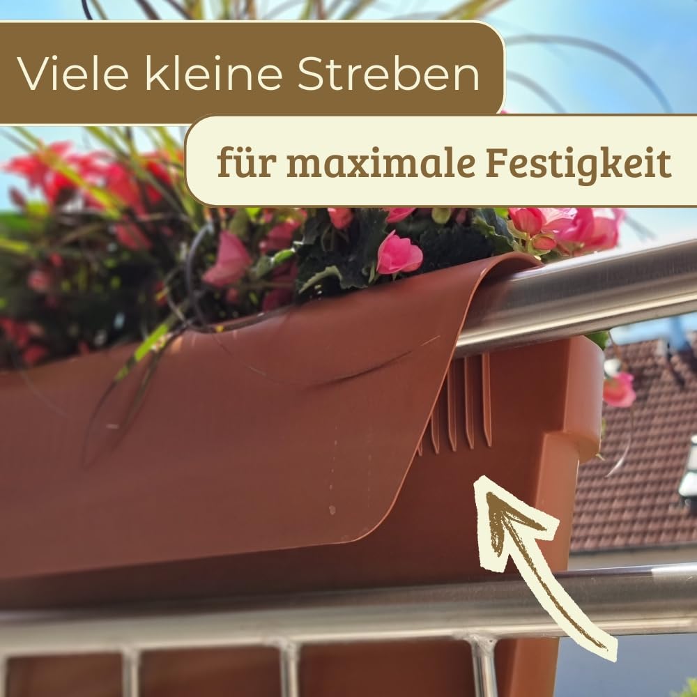 GarPet 4er Set Geländerkasten Balkon mit Wasserspeicher Blumentopf Zaun Blumenkasten Geländer Balkontopf Balkonkasten Geländerkasten Blumenkasten Balkon Terracotta 50 cm