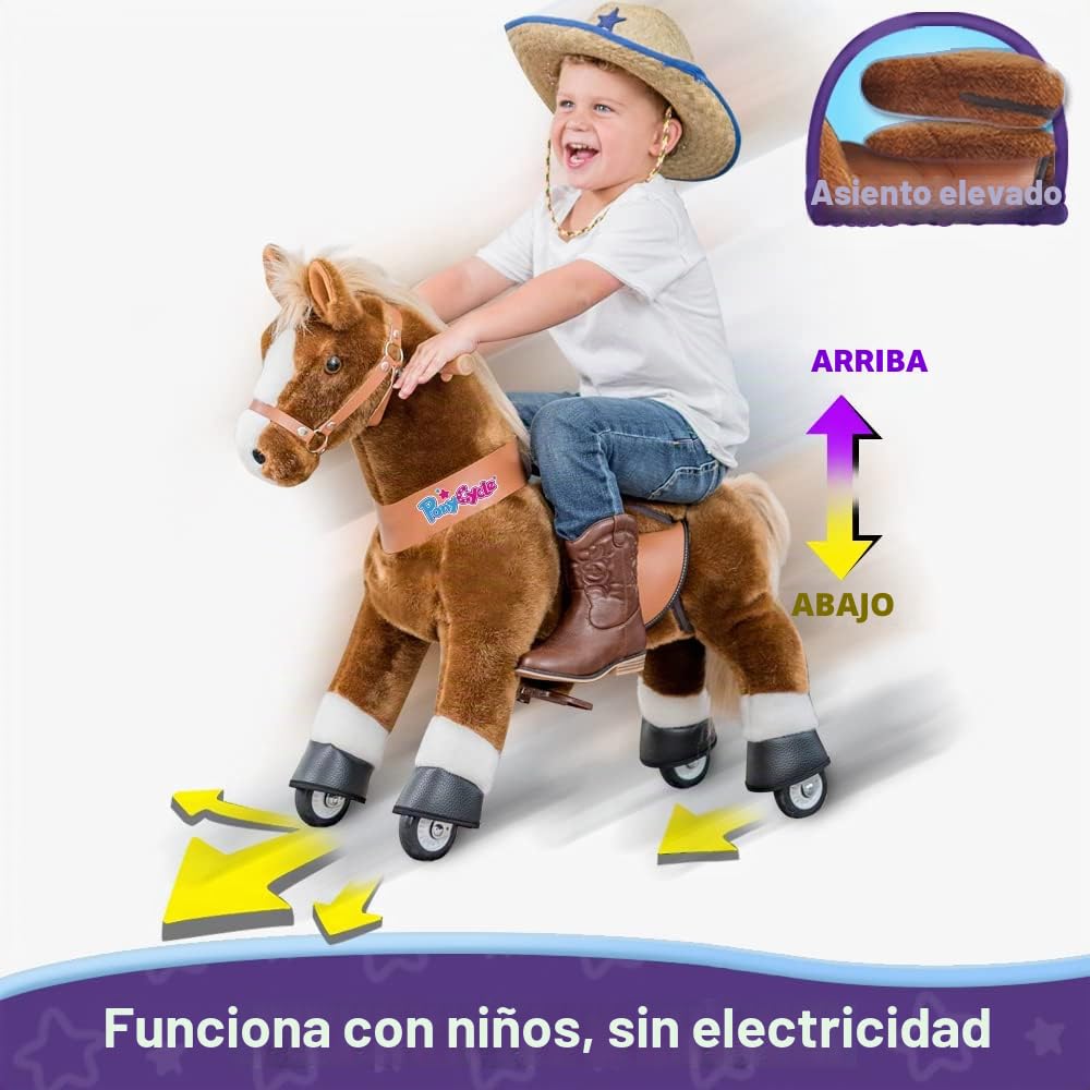 PonyCycle Oficial Clásico Modelo U Pony para Montar Balancin con Ruedas Caballo Juguete Grande Peluche de Caballo Infantil (con Freno y Sonido/Talla 3 para Edades de 3-4 años) Caballo Marrón Ux324