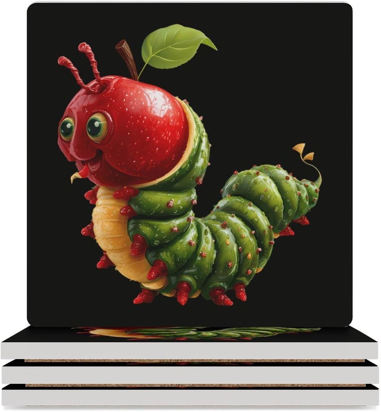 Caterpillar Print Coaster for Drinks Square Ceramic Table Coasters Stone Mat Crafts 4PCS Home Kitchen Decor