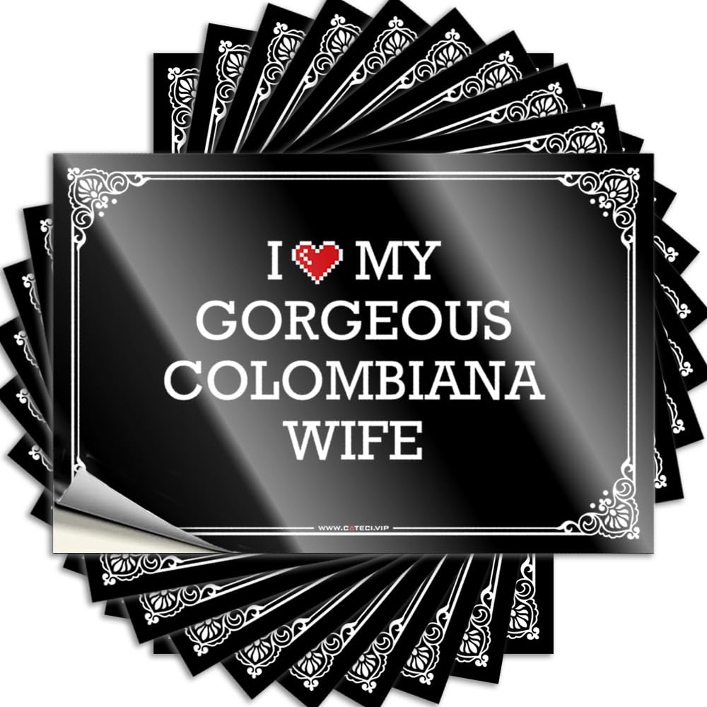 Fzfn Colour Funny Sticker Fluffy Work Desk Decor Laptop I Love My Gorgeous Colombiana Wife - No Residue Decals For Hunting(8X12cm)