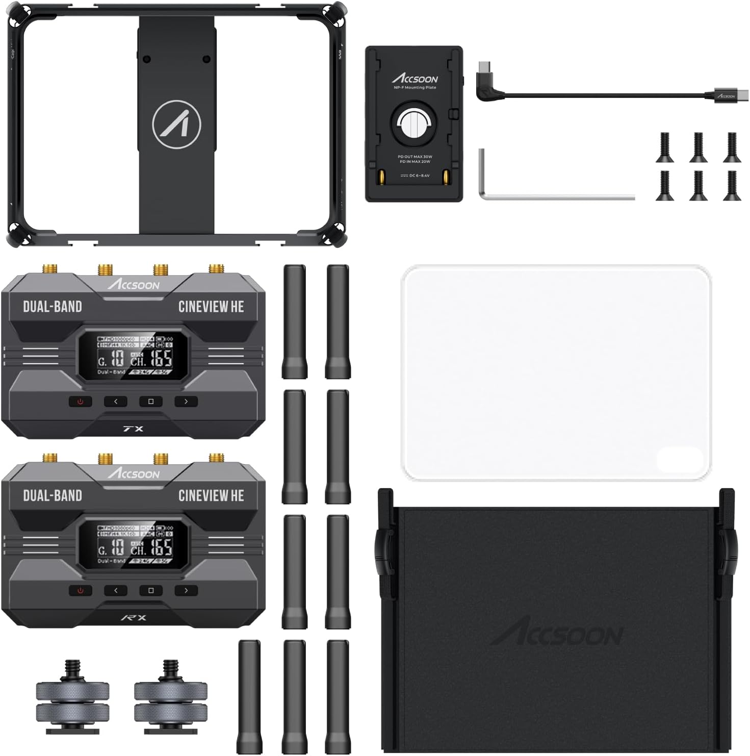 Accsoon CineView HE Wireless Video Transmission System with PowerCage for iPad mini 6/ Mini 7(A17 Pro), 8.3inch iPad Case with Sunhood, Keep ipad Charged