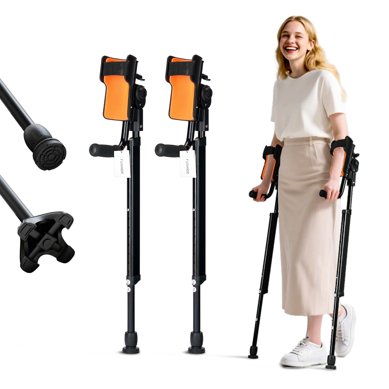Muletas ajustables para antebrazo para adultos, muletas ergonómicas de 10 niveles de altura, puños cómodos y alfombrillas anchas, muletas de aluminio ligeras para lesiones de pies y piernas
