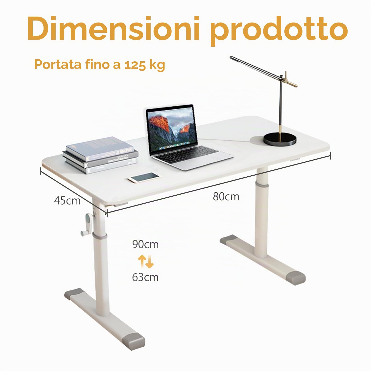 Scrivania Piccola per Computer, Regolabile in Altezza, da Ufficio, 80x50cm, Bianco
