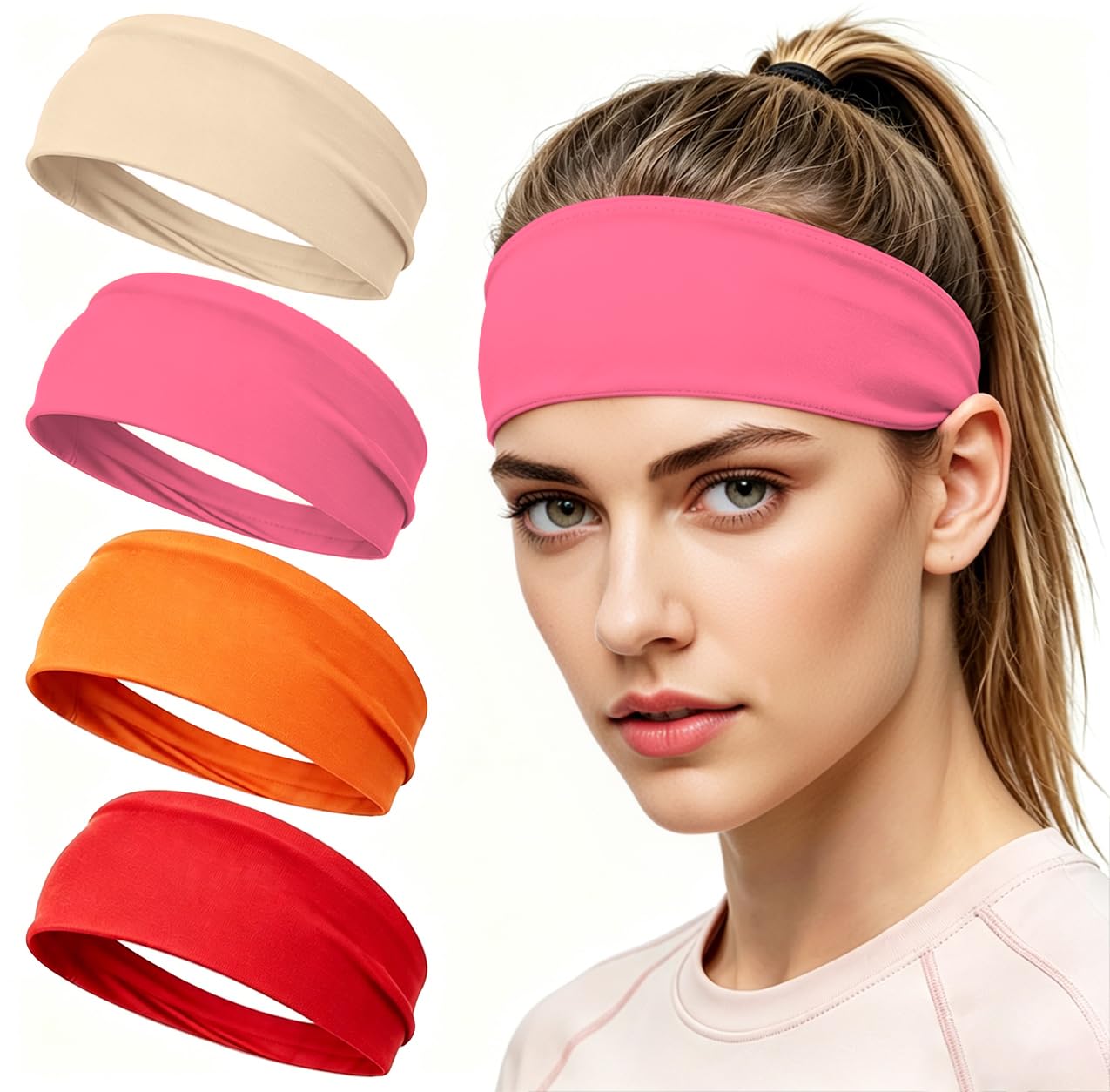 4 pcs Summer Sports Headbands, Stretchy Durable Sweatband Hairbands for Men Women Fitness Pilates Running Yoga