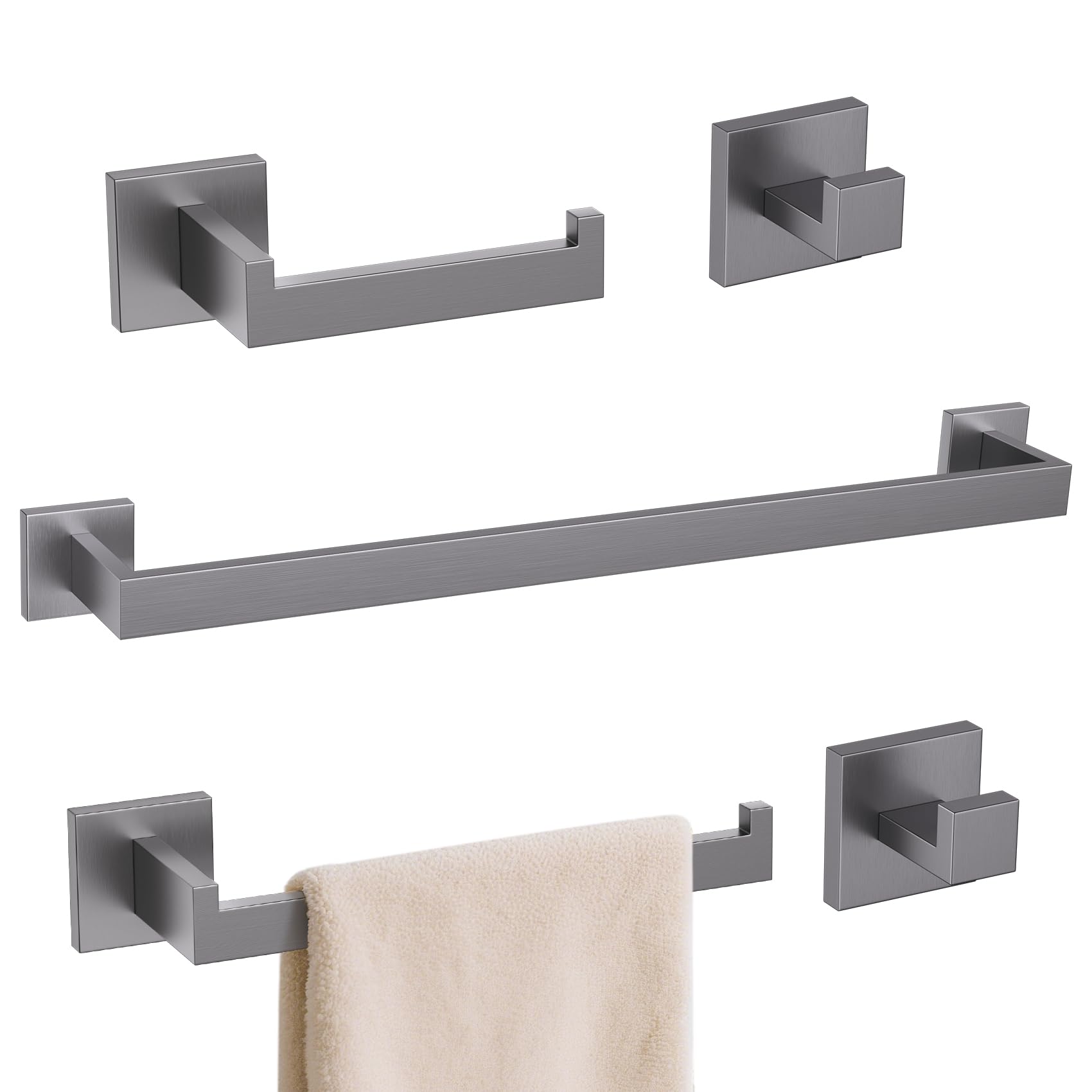 TURS Gunmetal Grey 5‑Pieces Bathroom Hardware Set,Concealed Screws