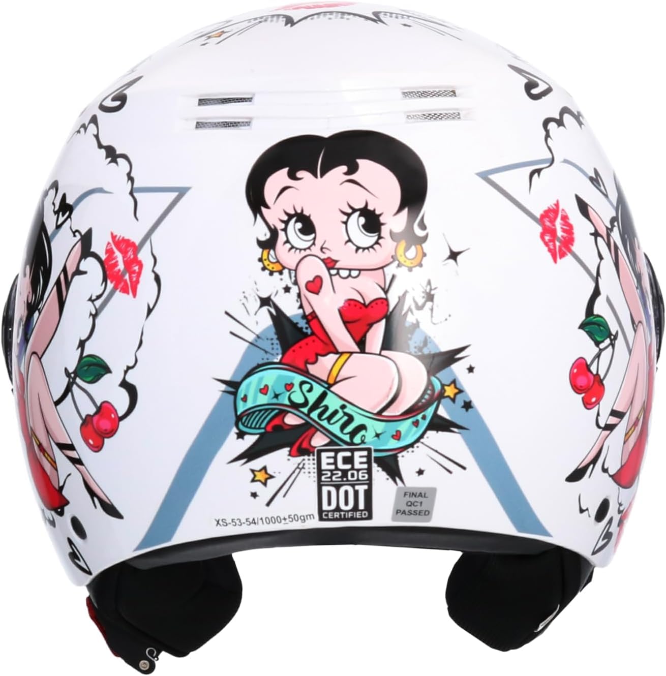 Casco Jet Shiro SH-62 La Betty II – Diseño Exclusivo Betty Boop, Negro Brillante, Visera Abatible, Homologado ECE, Estilo Retro y Urbano para Moto y Scooter Blanco Brillo (M 57/58)
