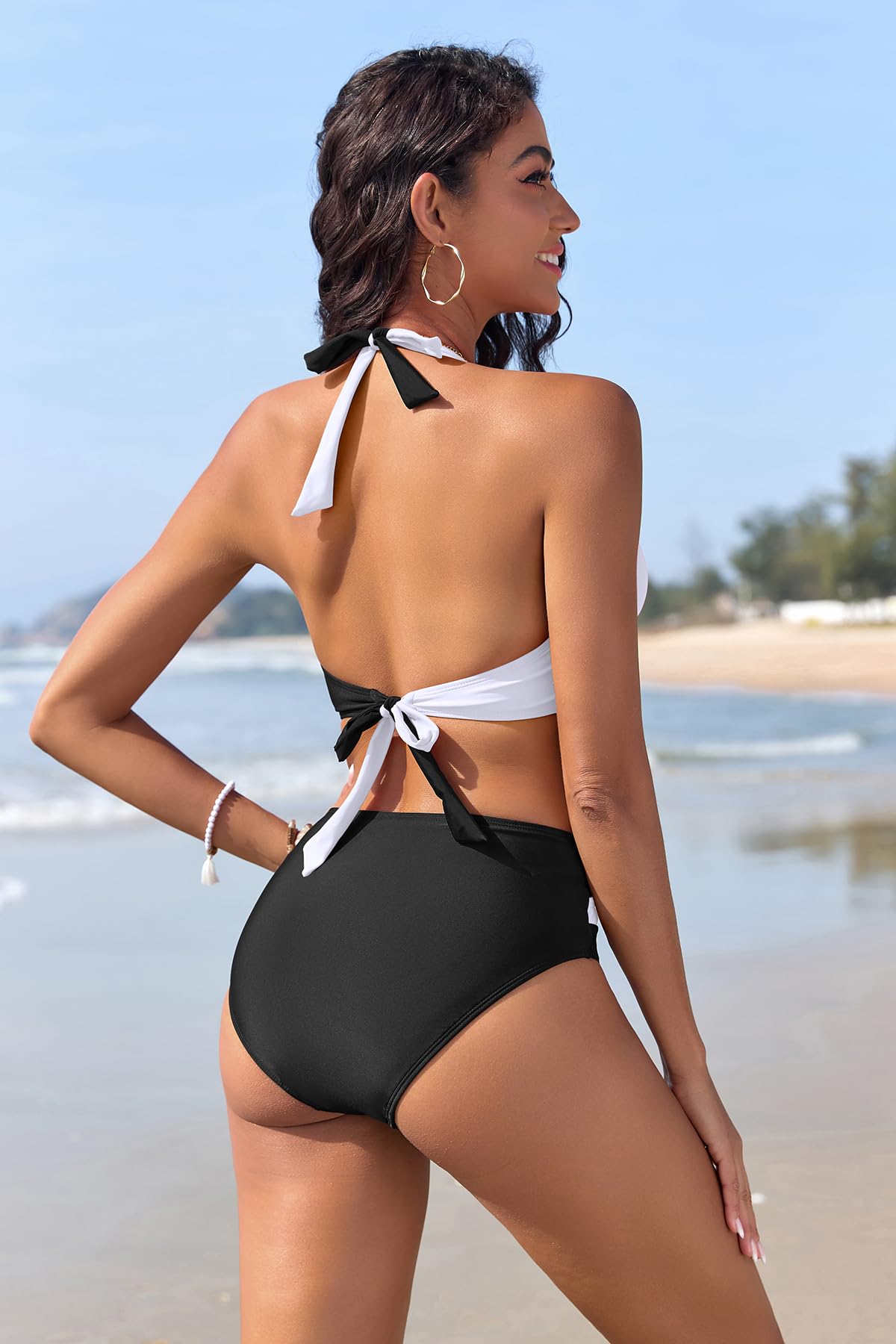 SHEKINI Trajes de baño de dos piezas para mujer, conjunto de bikini sexy con cuello en V y lazos