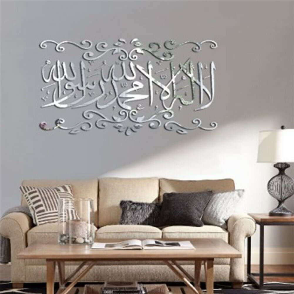 Casiler Silver Muslim Acrylic Wall Sticker Decoration Arabic Mural Islamic Mirror Stickers Bedroom Living Room Diy Art Wallpaper Decor