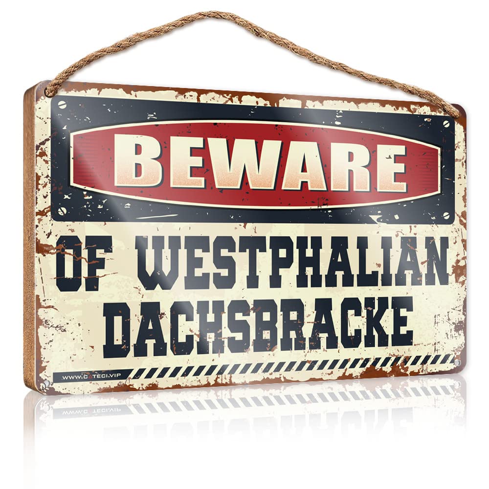 FZFN Door Sign For Bedroom Beware Of Westphalian Dachsbracke Wooden Sign Wall Hanging Decor Sayings Farmhouse Bathroom Sign(23X35CM)
