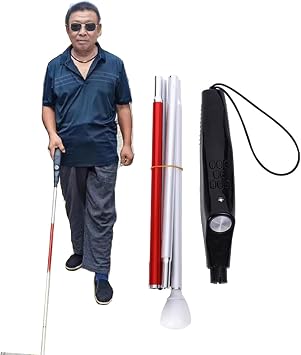 128Cm/50In Intelligent Telescopic Blind Cane, Aluminum Alloy Folding Blind Cane Obstacle Detection + Electronic Alarm Voice Guide Stick
