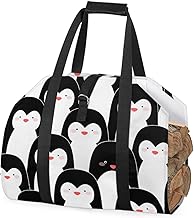 Bolsa de transporte de lenha de pinguim fofo bolsa de madeira para transporte interno bolsa de pinguins de animais bolsa de armazenamento de lenha rack de lenha de fogo ao ar livre bolsa de transporte de lenha de fogo com alças