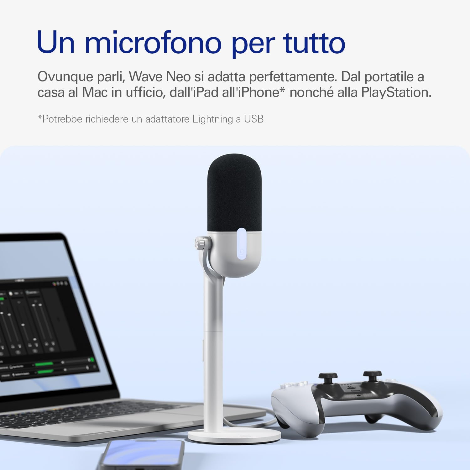 Elgato Wave Neo – Microfono a condensatore USB, funzione Mute, per gaming, streaming, riunioni, registrazioni vocali su Teams/Zoom/OBS/Twitch/YouTube, plug’n'play, per portatili, PC, Mac, iPad, iPhone
