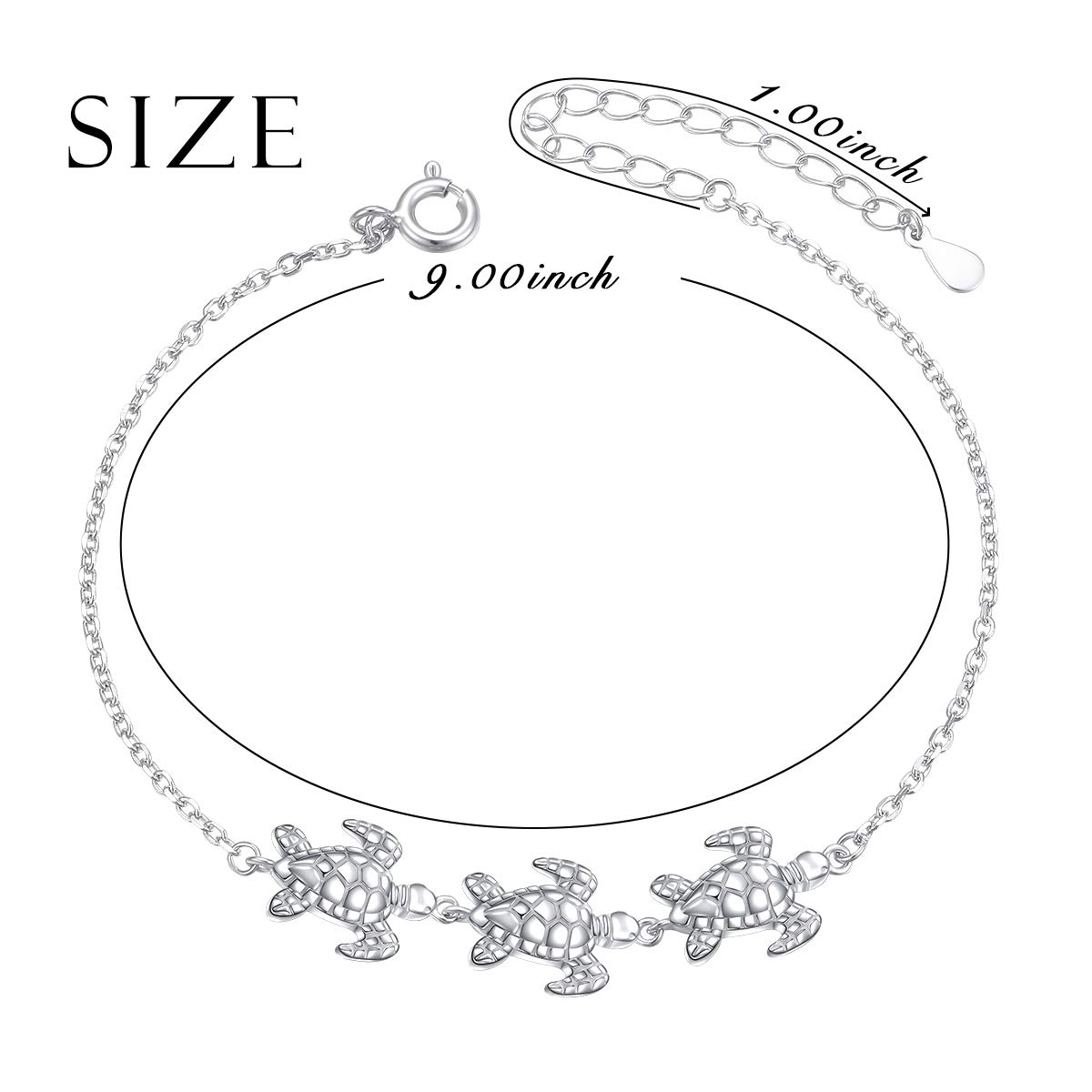 (Salute e longevità) Cavigliera a forma di cuore per donne e ragazze adolescenti in argento Sterling regolabile con tartaruga piede mare/rana animale cavigliera gioielli 22,5 cm miglior regalo di compleanno