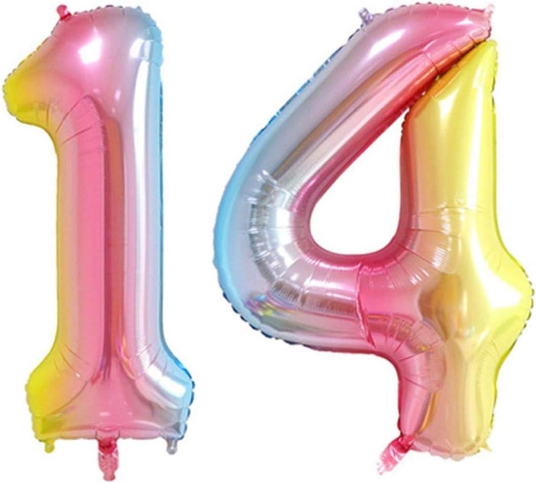ZIYAN 40 Inch Giant 14th Rainbow Number Balloons,Birthday/Party balloons