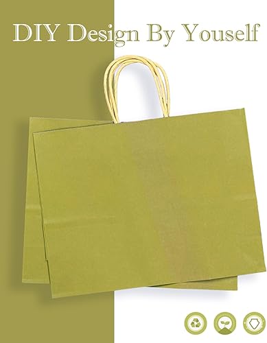 Miniatura 4 de qiqee Bolsa de regalo grande de 13 x 4.5 x 10 pulgadas con asas, 32 bolsas de papel de regalo, color verde salvia, múltiples usos (ancho grande)