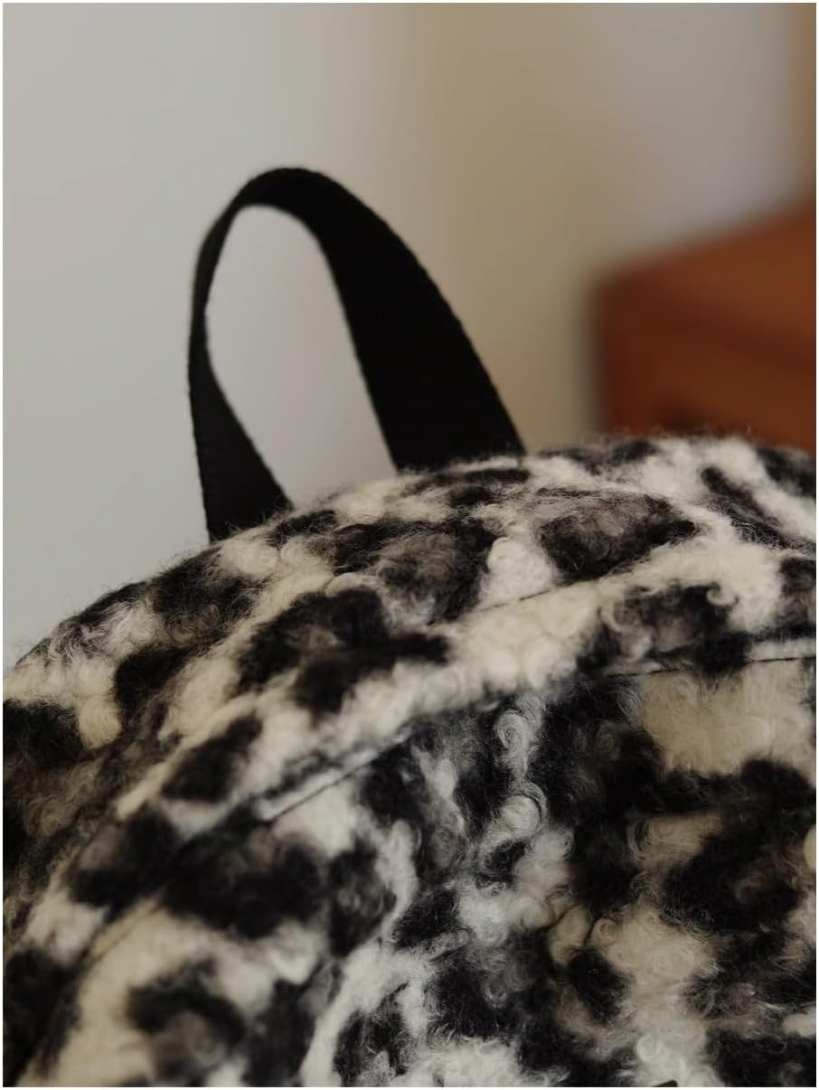 Fashion Backpack y2k Purse Backpack, Cute Fuzzy Daypack Grunge Alt Emo Shoulder Bag Cheetah Chic Coquette Harajuku Bag (White) - Image 3