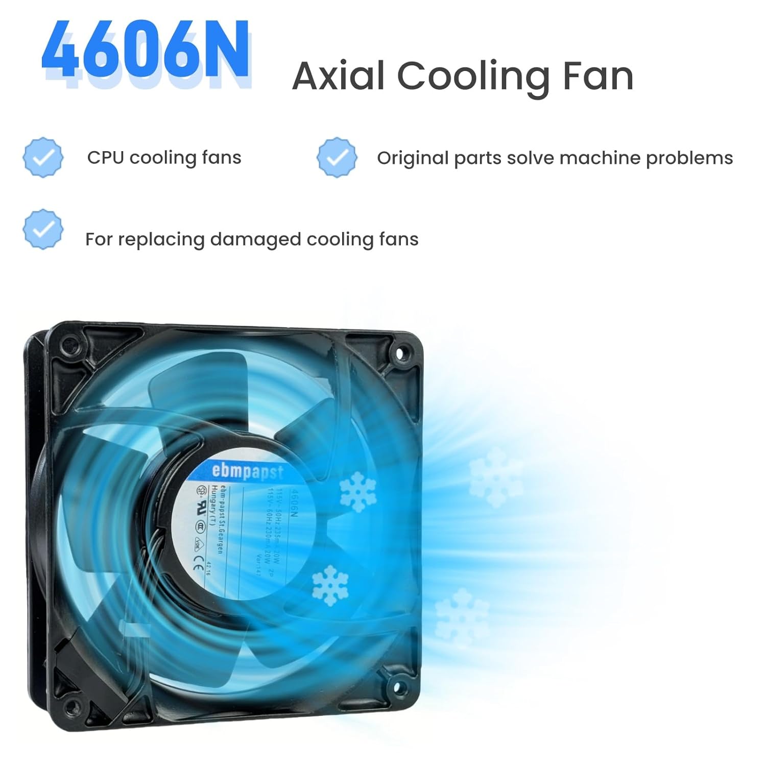 for ebmpapst 4606N All Metal High Temperature Resistant Axial Cooling Fan 2-Pin 120x120x38mm 115V-AC 50-60Hz 0.235A 120mm.