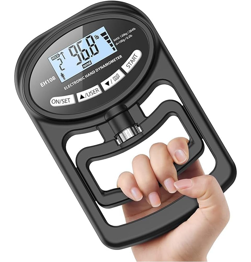 Hand Dynamometer Grip Strength Trainer - Electronic Hand Grip Strength Tester Grip Strengthener Hand Exerciser Meter Digital Hand Grip Training Gauge 265 Lbs / 120 Kgs for Sport Home School Use