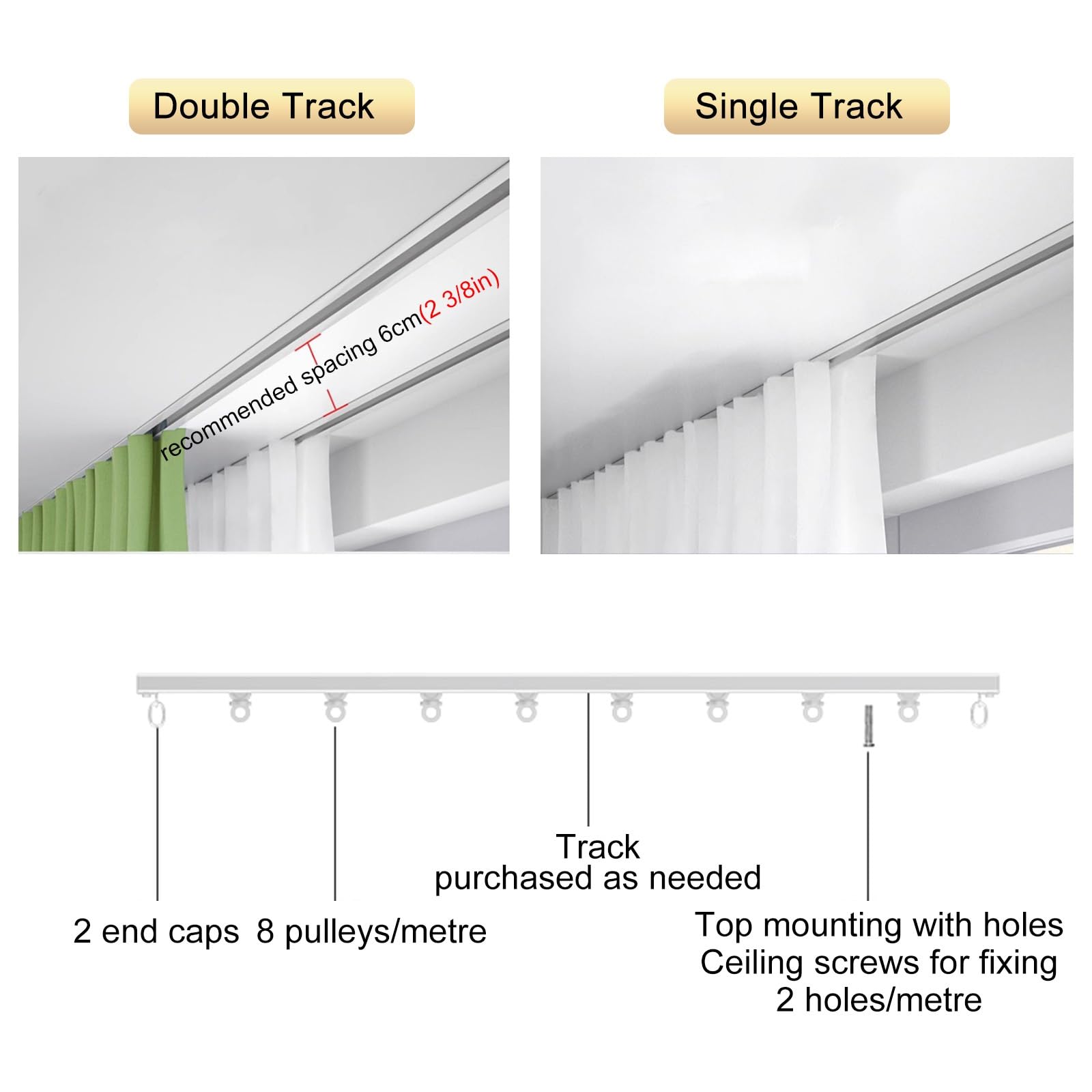 Rail de rideau encastré – Rail coulissant robuste pour séparateur de pièce dans les chambres, les hôtels et les hôpitaux