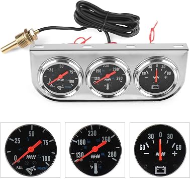 2 52mm Chrome Panel 3in1 Car Meter Oil Pressure Fahrenheit Water Temp Ammeter Triple Gauge Kit Set Black Face