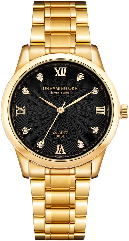 dreaming q & p gold analogue quartz men's watch with stainless steel strap 3 atm waterproof 003